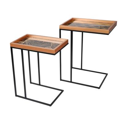 Bijzettafel - Sidetable - Dienbladtafel - Goud/Zwart - Set van 2 stuks Bijzettafel - Sidetable - Dienbladtafel - Goud/Zwart - Set van 2 stuks
