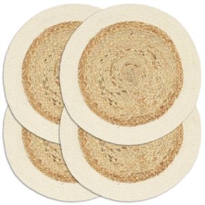 VidaXL Placemats 4 st rond 38 cm jute en katoen natuurlijk