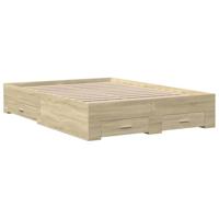 vidaXL Bedframe met lades bewerkt hout sonoma eikenkleurig 135x190 cm, bed, bed ombouw, 2 persoonsbed, bedbodem, slaapkamermeubel, tweepersoonsbed