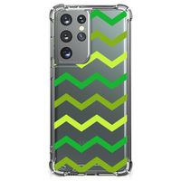 Samsung Galaxy S21 Ultra Doorzichtige Silicone Hoesje Zigzag Groen