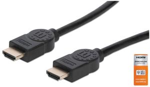 Manhattan 354837 HDMI-kabel HDMI Aansluitkabel HDMI-A-stekker, HDMI-A-stekker 1.00 m Zwart 4K UHD, Audio Return Channel (ARC), Vergulde steekcontacten