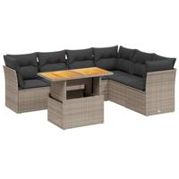 vidaXL 7-delige Loungeset met kussens poly rattan grijs, tuinset, tuinmeubel, terrasset, tuinbank, terrasmeubel, loungebank, loungeset tuin