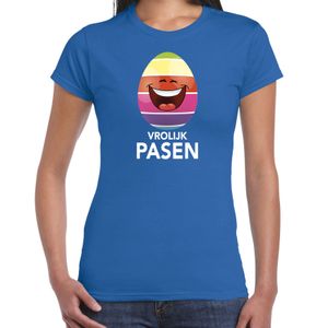 Lachend Paasei vrolijk Pasen t-shirt blauw voor dames - Paas kleding / outfit