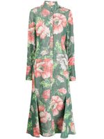 ERDEM robe-chemise en lin à fleurs - Vert