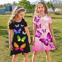 meisjes casual jurk jurk met bandjes a lijn jurk korte mouw grafische vlinder 3d geprinte grafische jurken leuke casual zoete jurk zomer lente kinderen sport buiten dagelijks vakantie 1-pack Lightinthebox