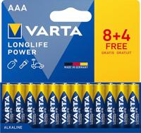 VARTA Longlife Power, Alkalinebatterij, AAA, Micro, LR03, 1,5V, 12-pack