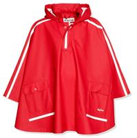 Playshoes Regencape voor kinderen, lichte regenponcho, met extra lange rug en afneembare capuchon, rood, 128 cm