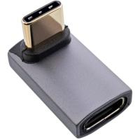 InLine® USB4-adapter, USB-C stekker naar USB-C bus boven/onder gebogen, 40 Gb/s gegevenssnelheid, 240 W Power Delivery, 8K @60Hz video, aluminium behuizing, grijs, 35900I