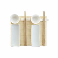 Sushi set DKD Home Decor Bamboe Keramiek Wit Natuurlijk Orientaals 28,5 x 19,5 x 3,3 cm (9 Onderdelen) (28,5 x 19,5 x 3,3 cm)