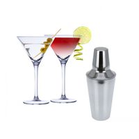 Set van 4x Martini cocktailglazen met cocktailshaker RVS