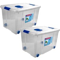 4x Opbergboxen/opbergdozen met deksel en wieltjes 55 liter kunststof transparant/blauw