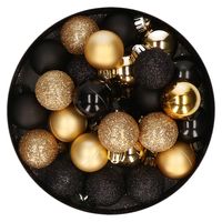 28x stuks kunststof kerstballen goud en zwart mix 3 cm   -