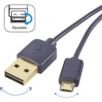 Renkforce USB-kabel USB 2.0 USB-A stekker, USB-micro-B stekker 1.00 m Zwart Stekker past op beide manieren, Vergulde steekcontacten RF-4139064