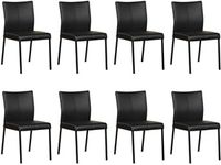 Set van 8 Zwarte leren moderne eetkamerstoelen Basic - poot vierkant zwart - Toledo Leer Nero (zwart leer) - thumbnail