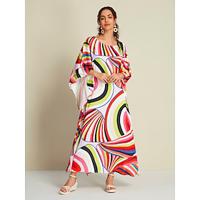 Dames Swingjurk Kaftanjurk Jurk met print Maxi-jurk Regenboog Raglansleev Geometrisch Kleurenblok Extra groot Opdrukken Lente zomer Boothals Elegant Casual / D