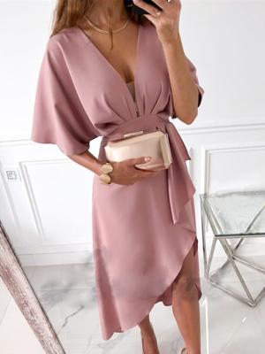 V Neck Casual Plain Dress With No