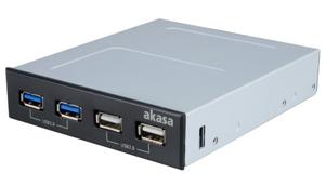 Akasa USB 3.2 Gen 1-, USB 2.0-front-adapter-hub 4 poorten Zwart