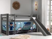 Bed ALIZE met glijbaan 90x200 cm grijs pijnboom tent Police - thumbnail