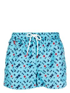 Kiton short de bain à logo imprimé all-over - Bleu