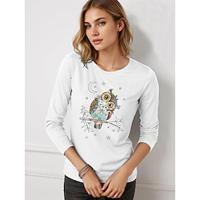 Dames T-shirt 100% katoen Casual Dagelijks Boho Print Lange mouw Ronde hals Zwart Alle seizoenen Lightinthebox