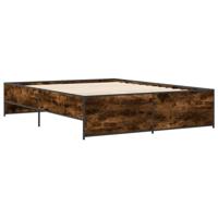vidaXL Bedframe bewerkt hout metaal gerookt eikenkleurig 150x200 cm, bed, bed ombouw, twijfelaar bed, bedbodem, slaapkamermeubel, 2 persoonsbed