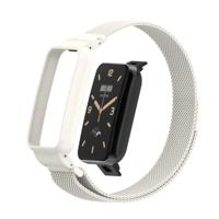 By Qubix - Milanese loop bandje met case - Wit - Xiaomi Smart Band 7 Pro