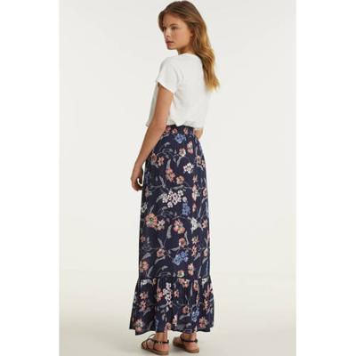 anytime maxi rok met bloemenprint donkerblauw