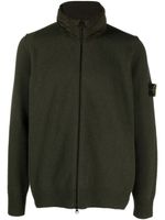 Stone Island Compass-badge concealed-hood wool-blend Cardigan - Vert