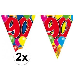 2x Leeftijd versiering vlaggenlijnen 90 jaar 10 meter