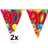 2x Leeftijd versiering vlaggenlijnen 90 jaar 10 meter - thumbnail