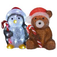 Kerstverlichting figuren - set 2x st - beer - pinguin - 24 cm - LED verlichting