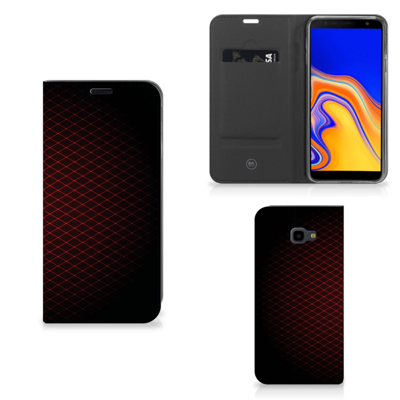 Samsung Galaxy J4 Plus Hoesje met Magneet Geruit Rood Samsung Galaxy J4 Plus Hoesje met Magneet Geruit Rood