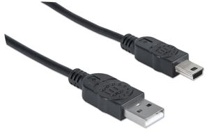 Manhattan USB-kabel USB 2.0 USB-A stekker, USB-mini-B stekker 1.80 m Zwart Vergulde steekcontacten, UL gecertificeerd 333375-CG