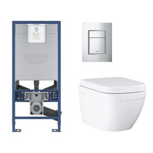 GROHE Rapid SLX toiletset met inbouwreservoir, keramieken wandcloset met small bedieningsplaat chroom sw107663/sw227373/sw336186/