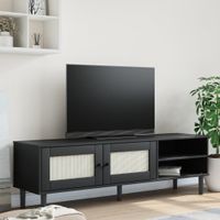 Tv-meubel SENJA 158x40x49 cm rattan-look massief grenen zwart - thumbnail