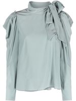 Ulla Johnson blouse crop en soie à col froncé - Bleu - thumbnail