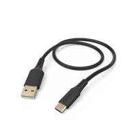Hama Kabel Flexible USB 2.0 A stekker - USB C oplaadstekker (480 Mbit/s, nylon, 3A, verguld, 1,5 m) zwart