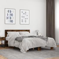 vidaXL Bedframe bewerkt hout metaal gerookt eikenkleurig 135x190 cm, bed, bed ombouw, twijfelaar, bedbodem, slaapkamermeubel, boxspring, 2 persoonsbed