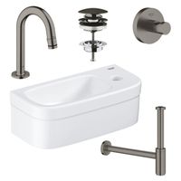 GROHE Euro fonteinset 37x18cm 1 kraangat zonder overloop gebogen brushed hard graphite kraan sifon afvoerplug handdoekhaak fontein Rechthoek wit sw99001/sw197129/sw228381/sw422353/sw444387/ - thumbnail