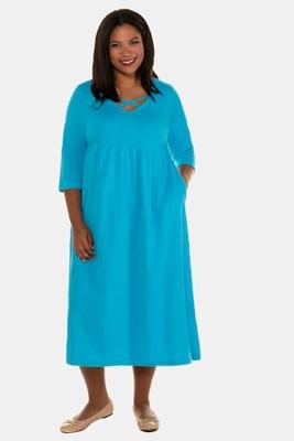 Ulla Popken Jurk, V-hals, naadzakken, 3/4 mouwen - Grote Maten