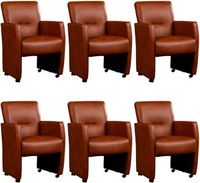 Set van 6 Cognac leren moderne eetkamerfauteuils Pleasure - Granada leer Savannah (cognac leer) - thumbnail