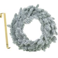 Kerstkrans groen met sneeuw 36 cm kunststof incl. deurhanger   -