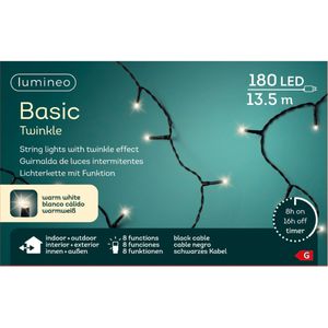 Kerstverlichting warm wit buiten 180 lampjes 1350 cm inclusief timer   -