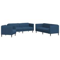 vidaXL 3-delige Loungeset stof blauw, bankenset, tv-stoel, fauteuil, sofa, stoffen bank, beklede bank, stoffen bank, loungebank, woonkamermeubilair