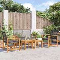 5-delige Loungeset poly rattan en acaciahout zwart