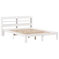 vidaXL Bedframe met hoofdbord massief grenenhout wit 150x200 cm, bed, slaapkamermeubel, houten bed, tweepersoonsbed, houten bedframe, bedbodem