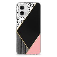 Motorola Moto G73 TPU Hoesje Zwart Roze Vormen - thumbnail