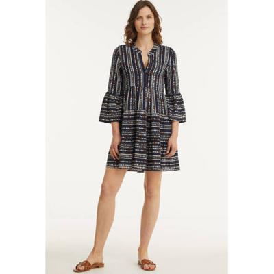 Zabaione A-lijn jurk Melody met all over print en plooien blauw