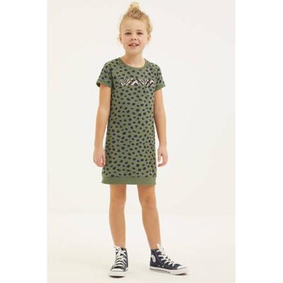 DJ Dutchjeans jurk met all over print army groen/zwart