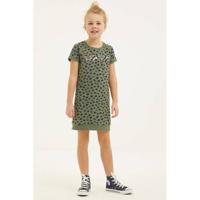 DJ Dutchjeans jurk met all over print army groen/zwart